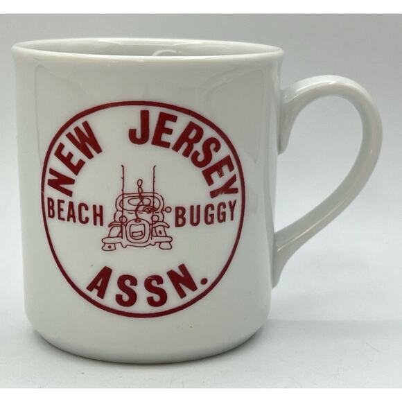 Vintage New Jersey Beach Buggy Association Coffee Mug Red White Ceramic Shore - Picture 1 of 5
